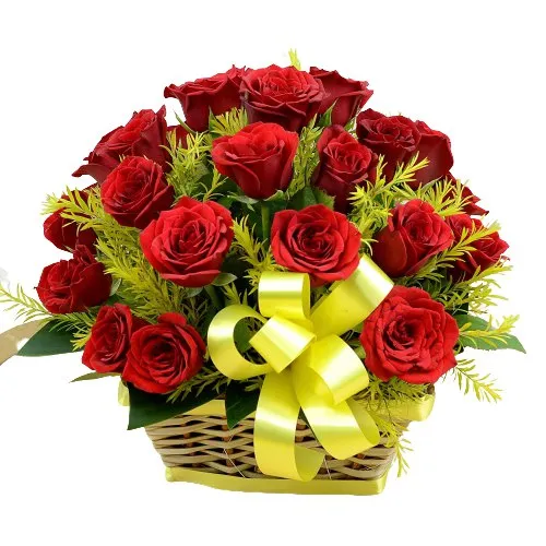 Ever-Budding Romance with Red Roses in a Basket