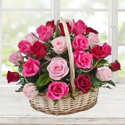 Charming Just for You 15 Pink N Red Roses Basket