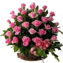 Romantic Assortment of Pink Roses in a Basket