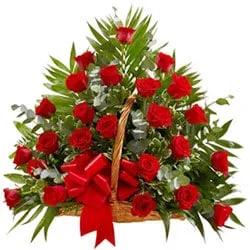 Exotic Selection of 30 Red Color Roses in a Basket