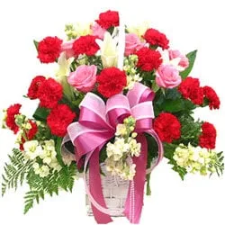 Exotic Red Carnations N Pink Roses