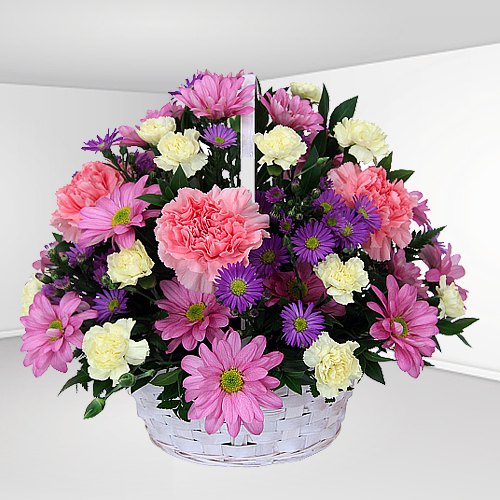 Charming Perfect Combination White and Pink Carnations and Roses Basket<br>