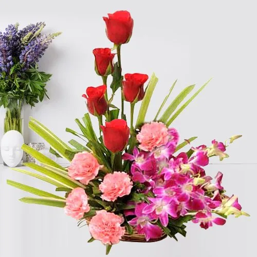 Simply Stunning Premium Arrangement of Flowers in a Basket