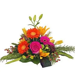Vibrant Floral Bloom Basket of Roses, Gerberas and Lilies with Floral Fillers