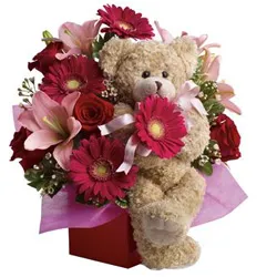 Send Mixed Flowers Arrangement N Teddy