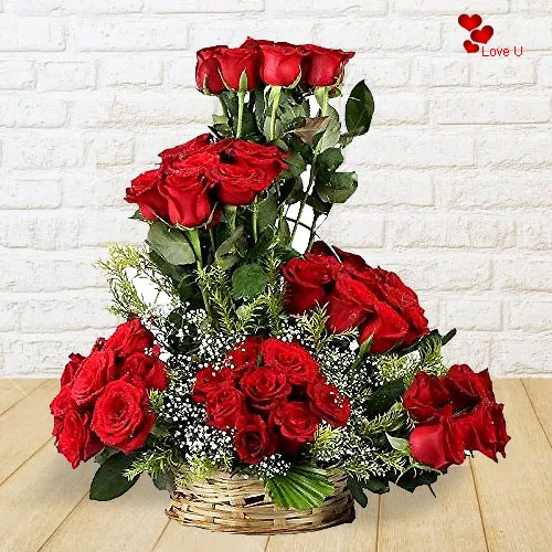 Order Online Basket Arrangement of Red Roses