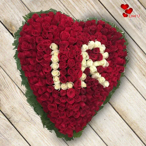 Breathtaking Red Rose Heart Shape Arrangement (Inscribed Alphabet as per choice)