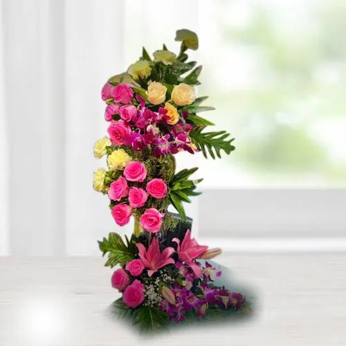 Eye-Catching Assorted Flowers Standing Arrangement
