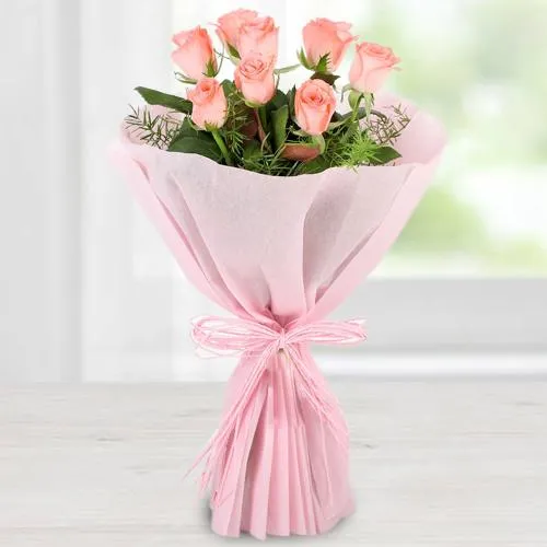 Classic Proposal Gift of Pink Roses with Tissue Wrap