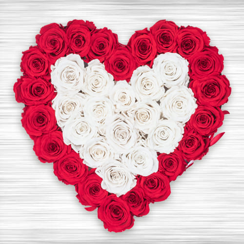 Wonderful Heart Shaped Arrangement of Red n White Roses