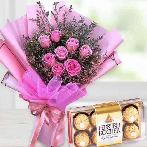 Stunning Pink Roses n Ferrero Rocher Bouquet
