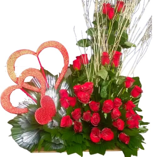 Magnificent Red Roses Arrangement with Triple Heart