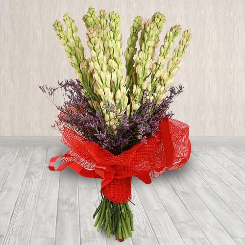 Charming Hand-Designed Bouquet of Tuberoses in Tissue Wrapping