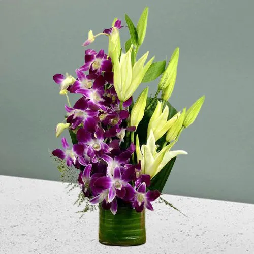 Regal Assortment of Orchids  N  Lilies in Vase