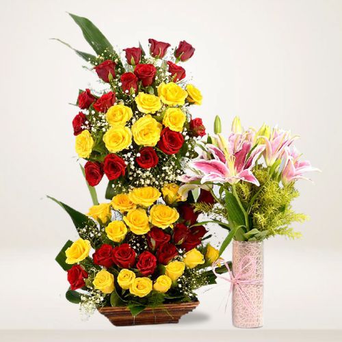King-size Mixed Flower Arrangement with Lilies Vase