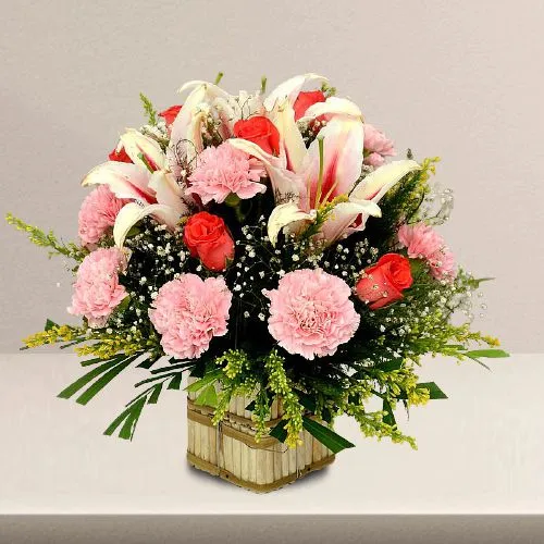 Impressive Basket of Pink N Orange Mixed Flowers