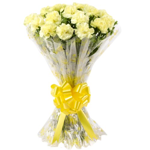 You can shop online for a fresh Hand Bouquet of Yellow Carnations Online in tissue wrapping