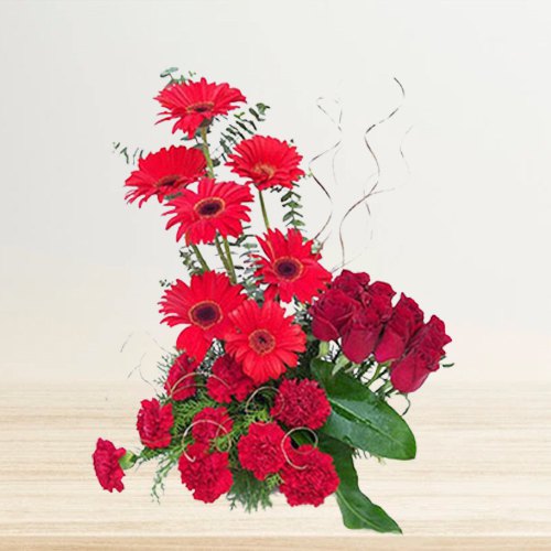 Majestic Table Top Arrangement of Carnations, Roses nd Gerberas