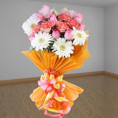 Unique Bouquet of Gerberas, Carnations and Roses