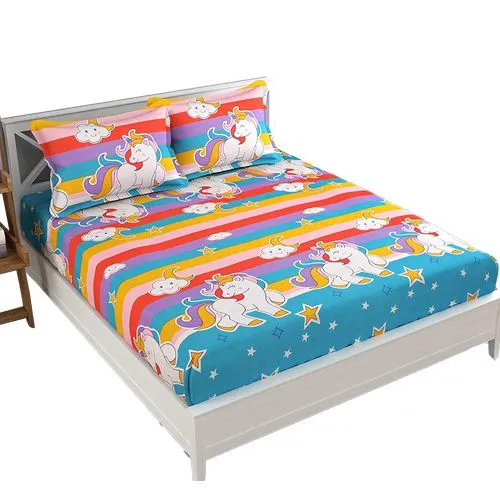 Attractive Unicorn Print Double Bed Sheet N Pillow Cover Duo