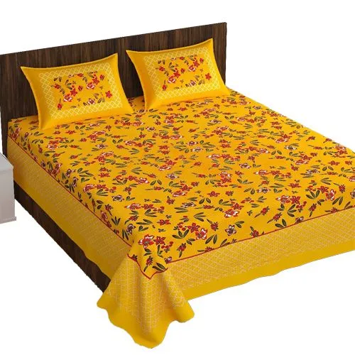 Eye-Catching Combo of Jaipuri Print Double Bed Sheet N Pillow Cover