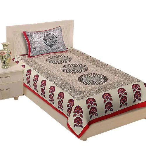 Attractive Jaipuri Print Single Bed Sheet N Pillow Cover Combo