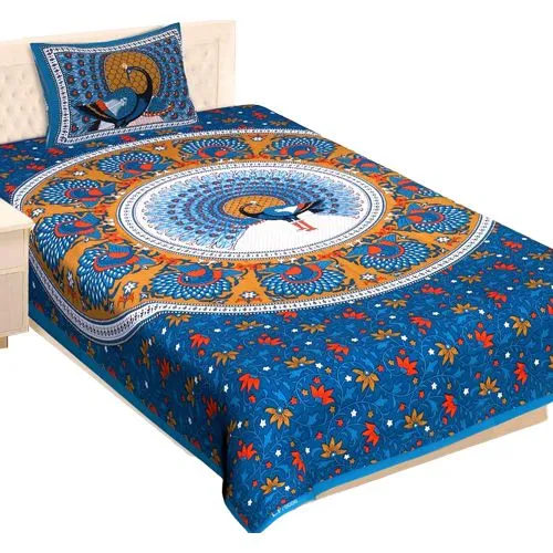 Attractive Traditional Print Single Size Bed Sheet with Pillow Cover Combo