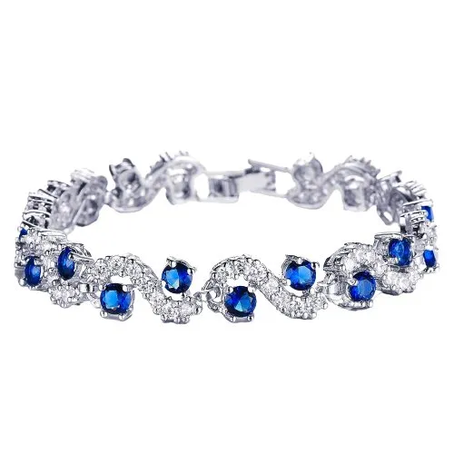 Impressive Silver Plated Royal Blue CZ Crystal Bangle