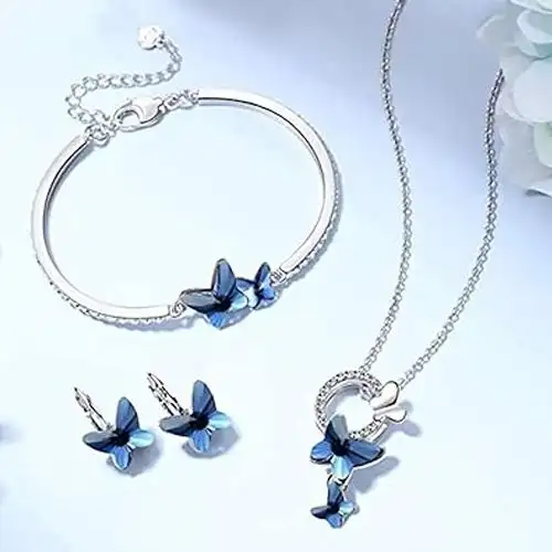 Exclusive Blue Crystal Butterfly Jewellery Set