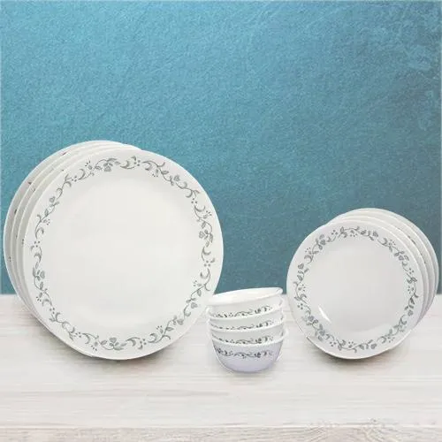Dazzling Corelle White n Green Country Cottage Dinner Set