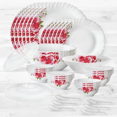 Fabulous Larah by Borosil Rose Red Silk Series Dinner Set