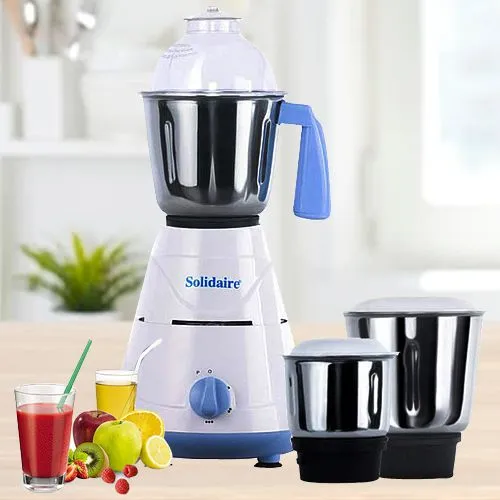 Impressive Solidaire White and Blue Mixer Grinder with 3 Jars