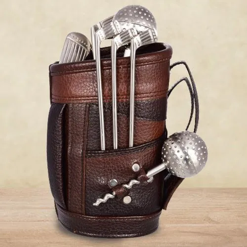 Rocking Stainless Steel Golf Bar Set with Leatherette Bag
