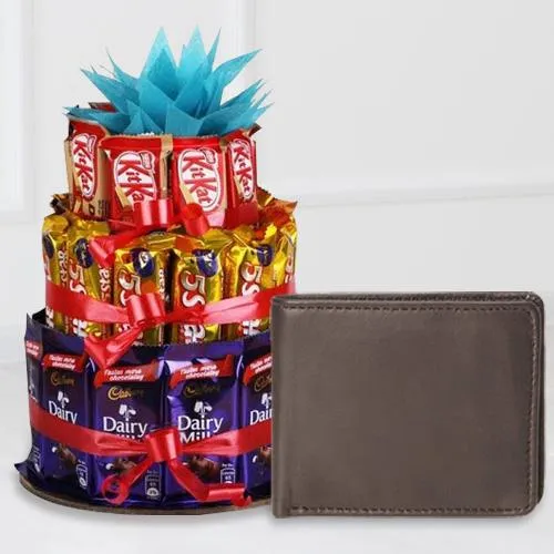 Extraordinary Leather Wallet for Boys with a 3 Tier Chocolate Arrangement