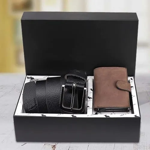 Outstanding Hide and Skin Mens Leather Card Holder and Formal Belt