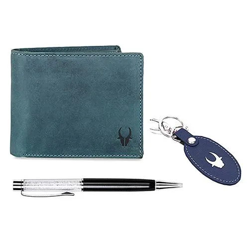 Fantastic Set of WildHorn Leather Mens Wallet with Keychain N Pen