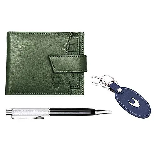 Astonishing Pair of WildHorn Leather Mens Wallet with Keychain N Pen