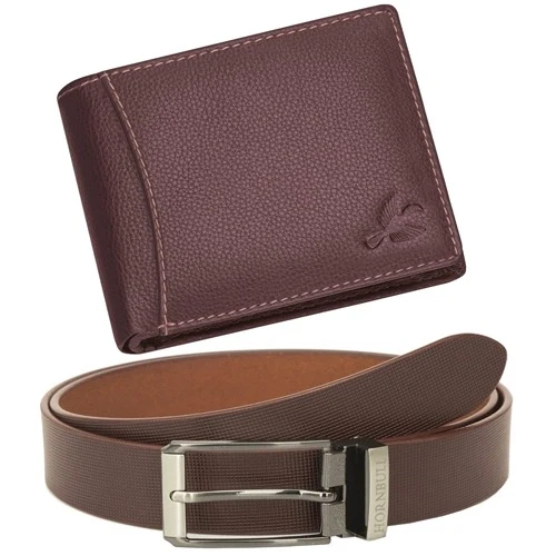 Classic Brown Mens Leather Wallet N Belt Combo from Hornbull