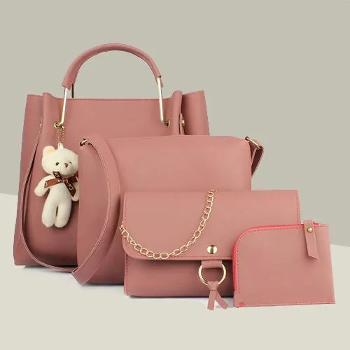 Classy Moms Special Pink PU Leather Ladies Handbag Set