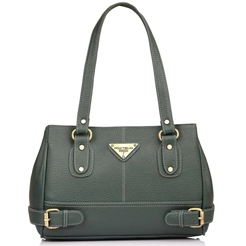 Classy Fostelo Faux Leather Green Satchel Bag for Woman