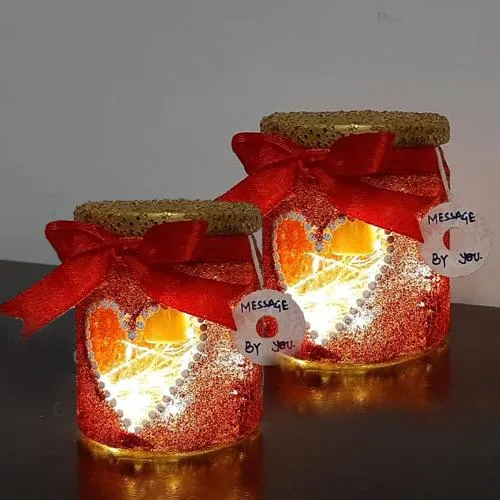Fashionable Twin Heart Jar Led Lamps Gift for Valentine