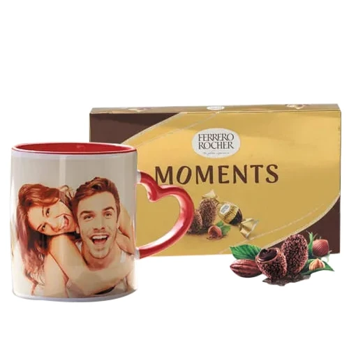 Lovely Personalized Photo Mug with Heart Handle n Ferrero Rocher