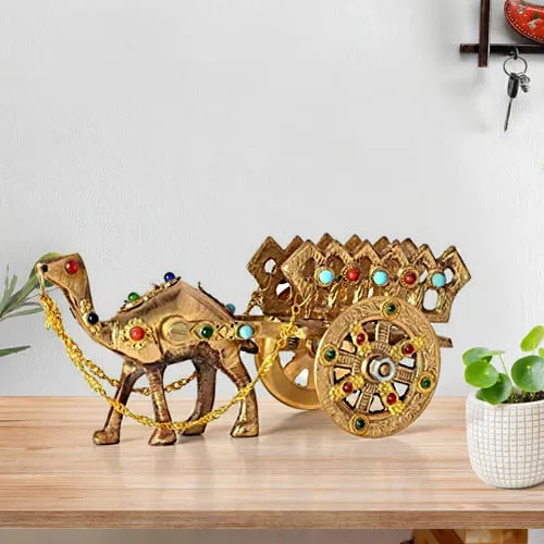 Classic Rajasthani Gemstone Studded Brass Camel with Antique Work