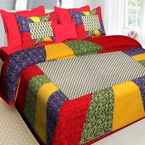 Outstanding Jaipuri Sanganeri Print Double Bed Sheet with 2 Pillow Covers