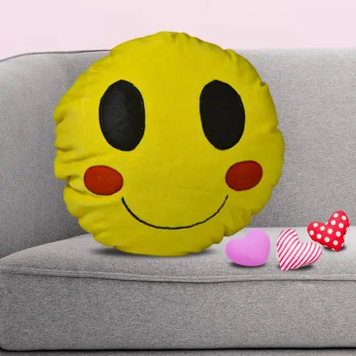 Happiness Unveiled  Smiley Emoji Cushion