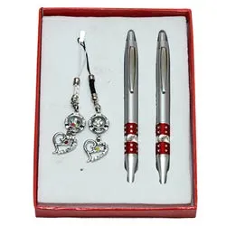Send Twin Pen with Key Ring N Mobile Ring Gift Set