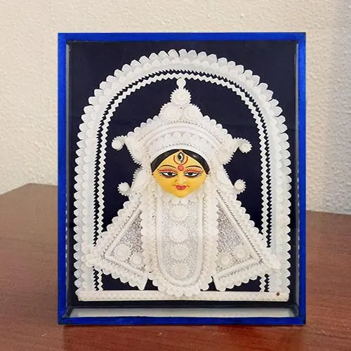 Auspicious Teracotta and Thermacol made Maa Durga in a Glass Frame
