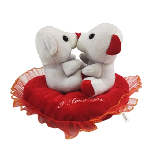 Fancy Kissing n Singing Teddy in a Heart Shape Cushion