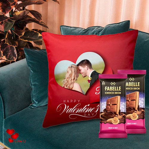 Magnificent Personalized Cushion with ITC Fabelle Chocolate Twin Bars
