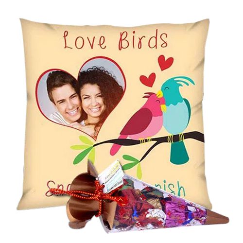 Buy Personalized Cushion with a Cone of Handmade Chocolates